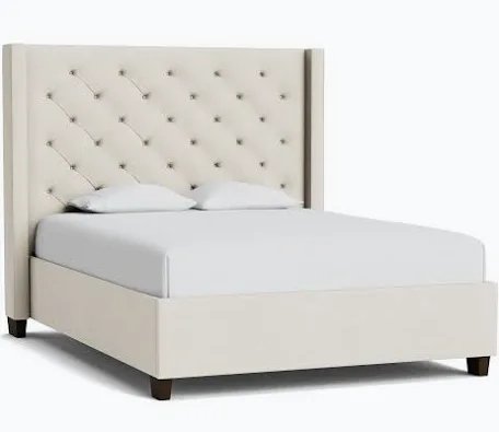 Platform Bed Frame, Upholstered Tufted Headboard