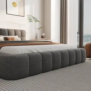 Box 1/2 Katence Elegant Linen Queen Platform Bed Frame