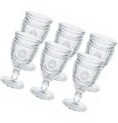 Set of 6 Cut Glass Wine Goblets