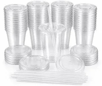 Generic 16 oz Plastic Cups with Lids and Straws - 100 Count Set