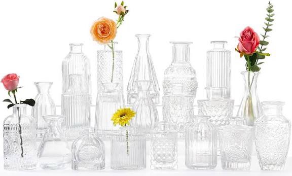 Assorted Decorative Amber/Smoke Tinted Glass Bud Vases Set