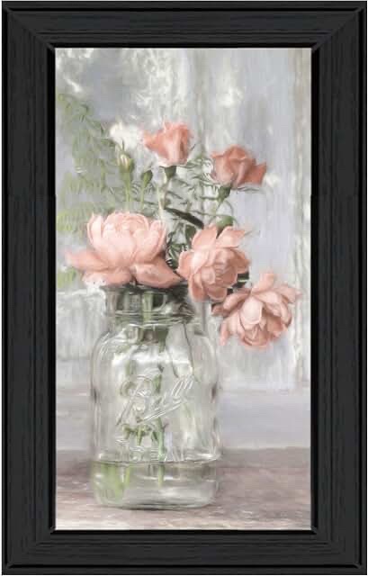 Floral Wall Art Print with Black Frame - Three Peach Roses