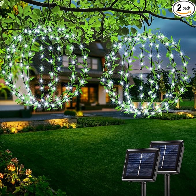 Solar Hanging Ball Light (White Ball with Green Leaf)