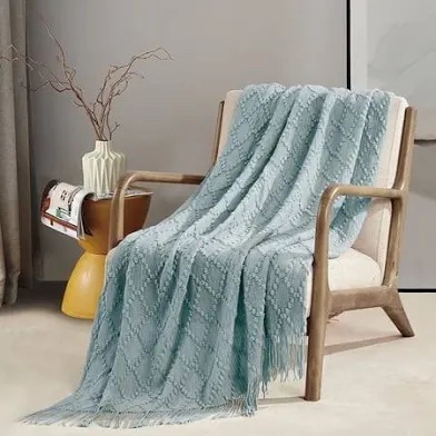 Bourina Textured Solid Decorative Blanket, Aqua 50"x60"
