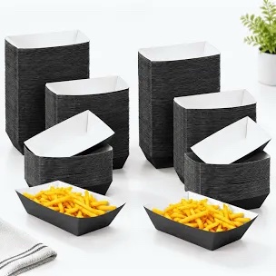 Yinkin 200 Pcs Paper Boat Disposable Food Trays, 3 lb, Black