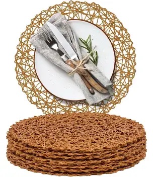 AHHFSMEI Paper Braided Round Placemats - Coffee, 12-Pack