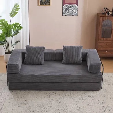 78" King Size Convertible Sleeper Sofa Bed With 2 Pillows, Corduroy
