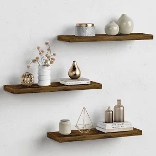 FORBENA Rustic Wood Floating Shelves (Set of 3)