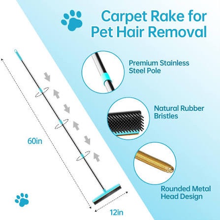Pet Hair Removal Broom with 60in Stainless Steel Pole