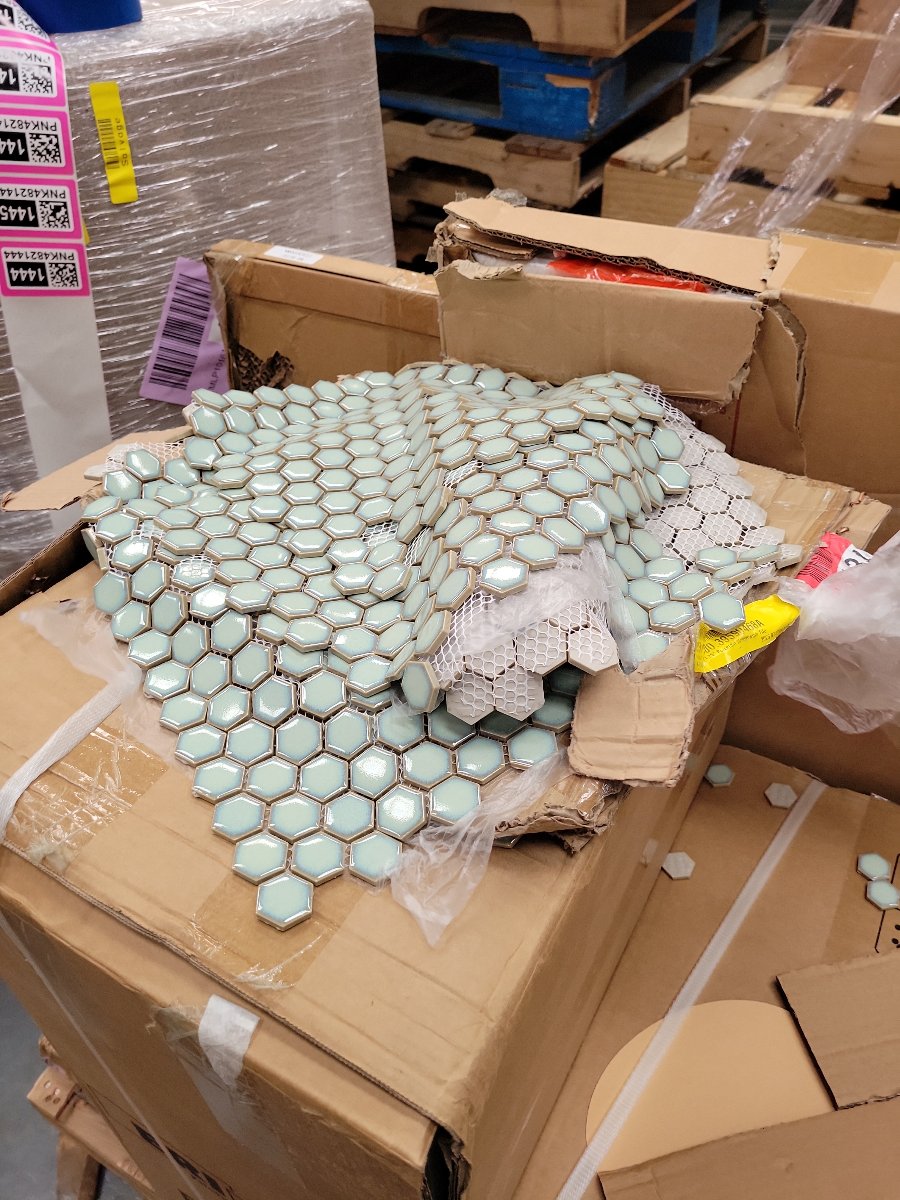 Hexagon Mint Green Ceramic Mosaic Tile Mesh-Mounted Sheet