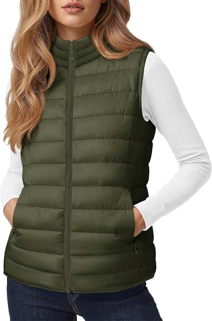 Unidentified Dark Green Quilted Padded Vest with Front Zipper