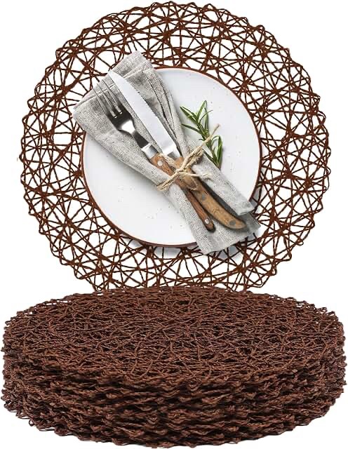 AHHFSMEI Paper Braided Round Place mats (Coffee, 12 count)