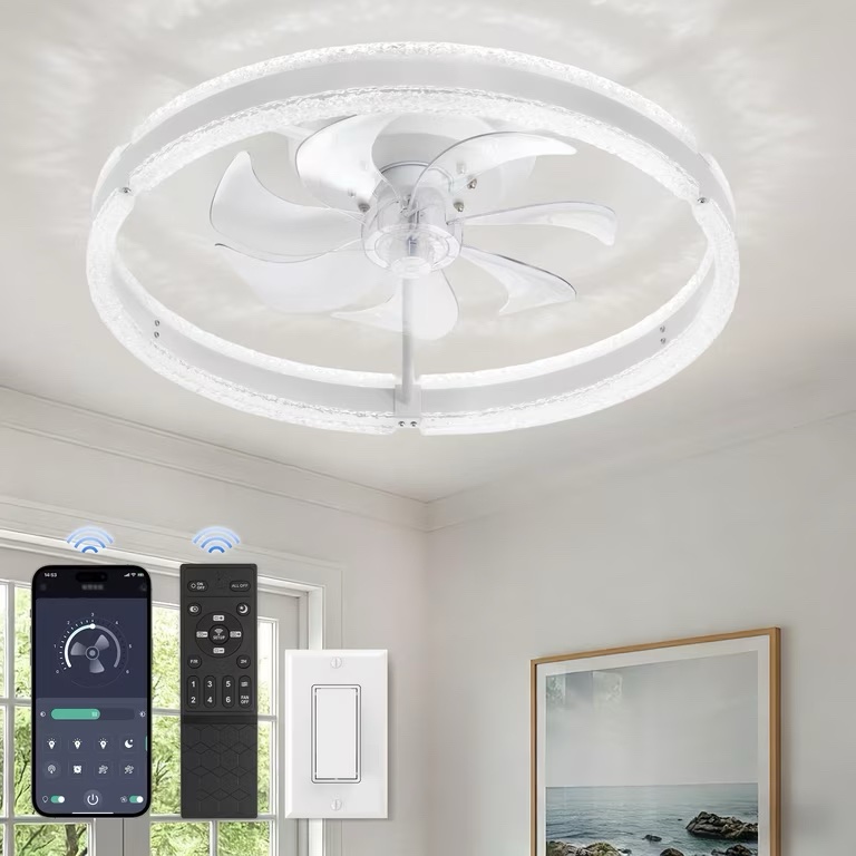 20" Modern Ceiling Fan with Lights - White