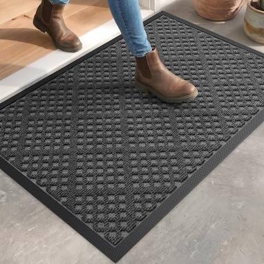 DEXI Front Door Mat Outdoor 17"x30" Checkered Black