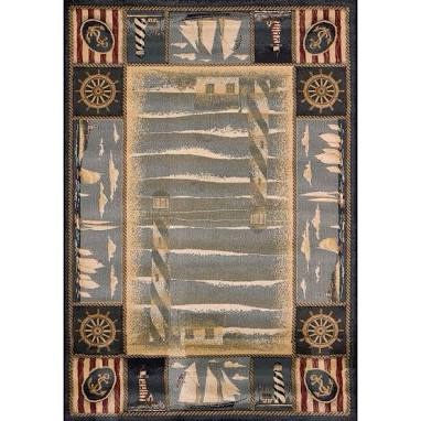 Nautical Theme Area Rug with Rope Border Detail