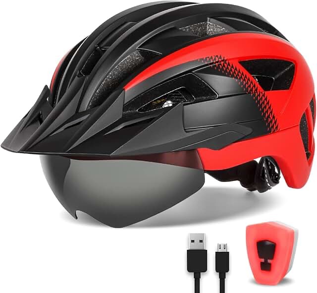 Bicycle Helmet Red and Black with LED Light