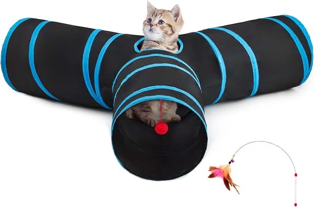 Collapsible Pet Play Tunnel (Black and Blue)