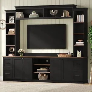 Farmhouse 97"W Wall Unit Entertainment Center TV Stand, Black, Carton 3