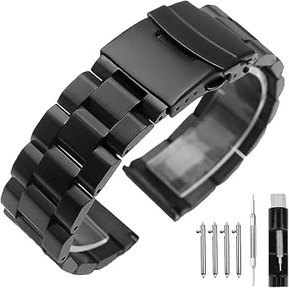 Black Metal Replacement Watch Bracelet with Spring Bars