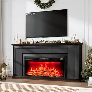 70" Fireplace TV Stand with 42" Electric Fireplace, Fits TVs up to 80", 2 Cabinets and 3 Drawers, Black