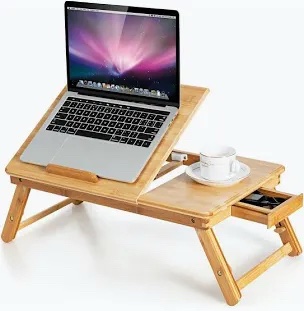 Bamboo Laptop Desk Tray with Integrated Phone/Tablet Stand