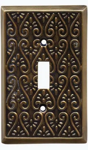 Scroll Pattern Metal Toggle Wall Plate, Antique Brass