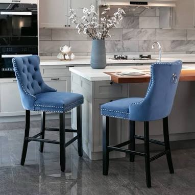 (One only)Modern Velvet Upholstered Bar Stool-blue