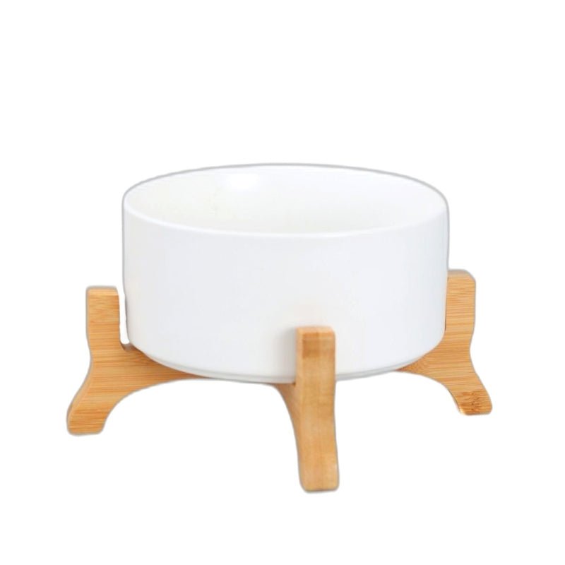 Ceramic Pot with Bamboo Stand- dog bowl