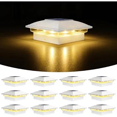 T-SUN Solar Post Cap Lights, 12 Pack, White