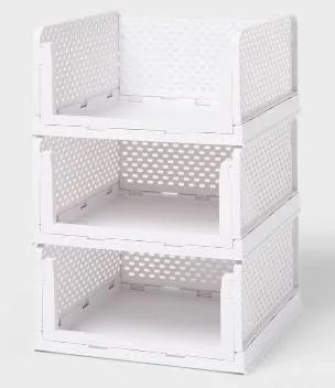 Perforated White Plastic Stackable Storage Crates