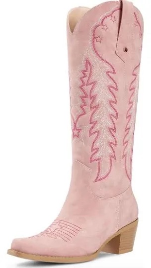 WETKISS Women's Western Embroidered Block Heel Boots pink size 7.5