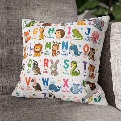 Pillow with Alphabet and Animal Print