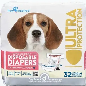 Paw Inspired Ultra Protection Disposable Dog Diapers, Medium, 32 Count