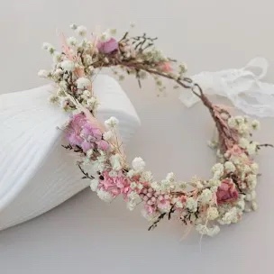 Artificial Floral Head Wreath with Ribbon Ties