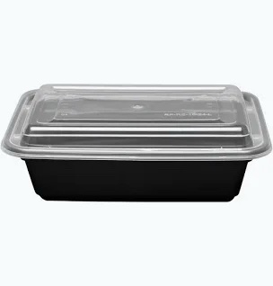 Stackable Plastic Restaurant-Style Food Storage Containers, Black and Clear