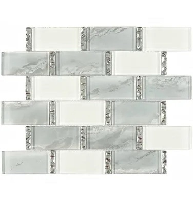 Glass Tile Mosaic Sheet - Subway Style - Grey/White Mix