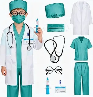 Children's Doctor Costume Set with Stethoscope and ID Badge