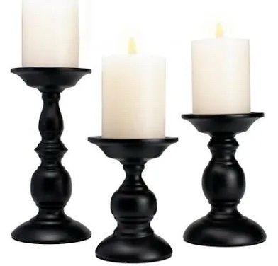 Set of 3 Pillar Candle Holders- black