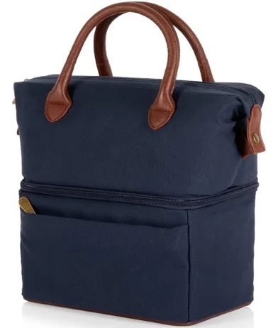 RAIACE Blue Insulated Lunch Bag with Brown Strap