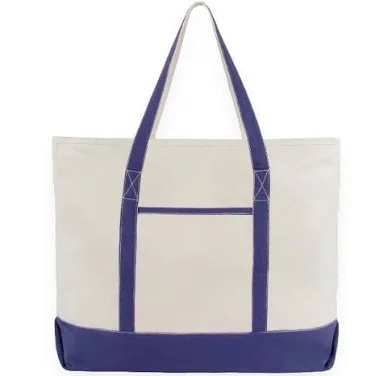 Bag of 3 Canvas Tote Bag with Navy Blue Bottom and Handles