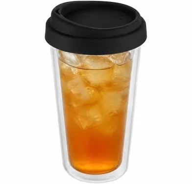 Clear Double-Walled Glass Travel Tumbler with Black Lid set of 2