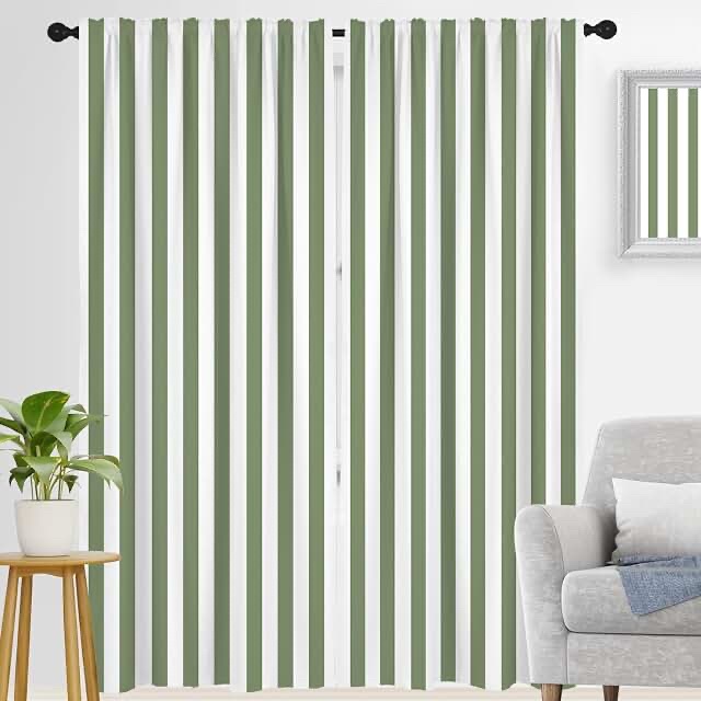 Green and White Vertical Striped Rod Pocket Curtain Panel 52x84