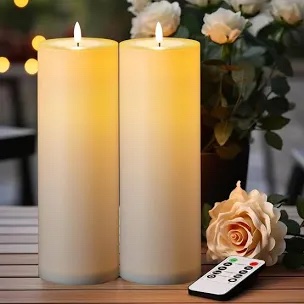 Outdoor LED Flameless Candles, 40cm Tall, 10cm Diameter, Set of 2