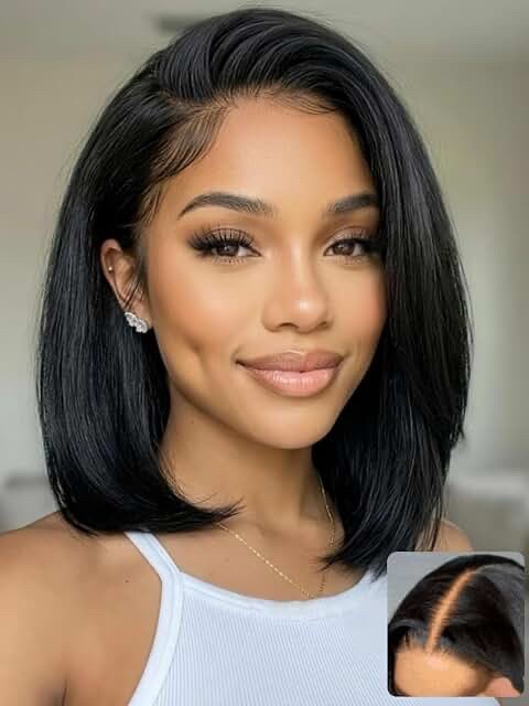 UNICE Layered Yaki Straight Bob Drawstring Human Hair Wig 10 inch