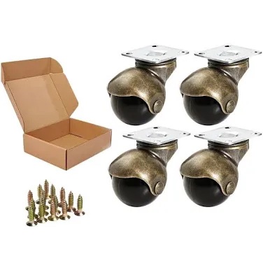 Antique Brass Style Ball Caster Wheels with Mounting Plate, 4 Pack
