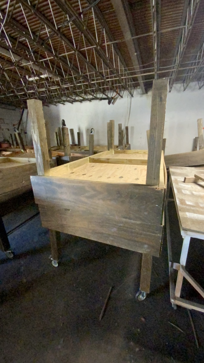 2 pcs (missing some wheels) Custom Heavy Duty Wooden Workbench with Casters