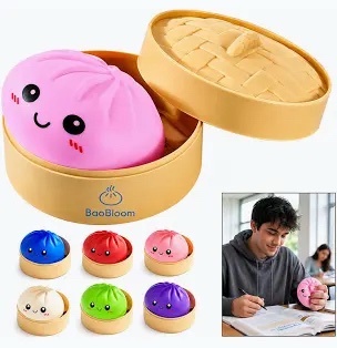 Steamed Bun Squeeze Toy Stress Relief Toy in Bamboo Steamer