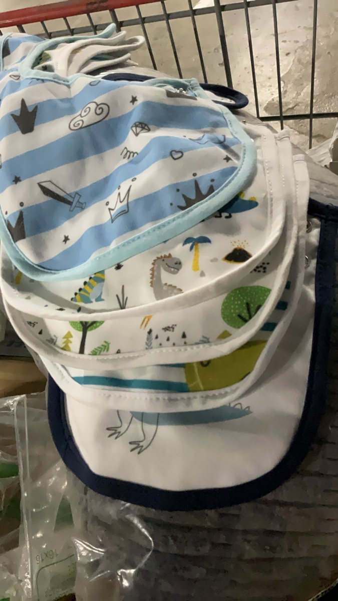 Baby Drool Bibs, Blue and White Striped with Crown and Sword Print, Set of 5