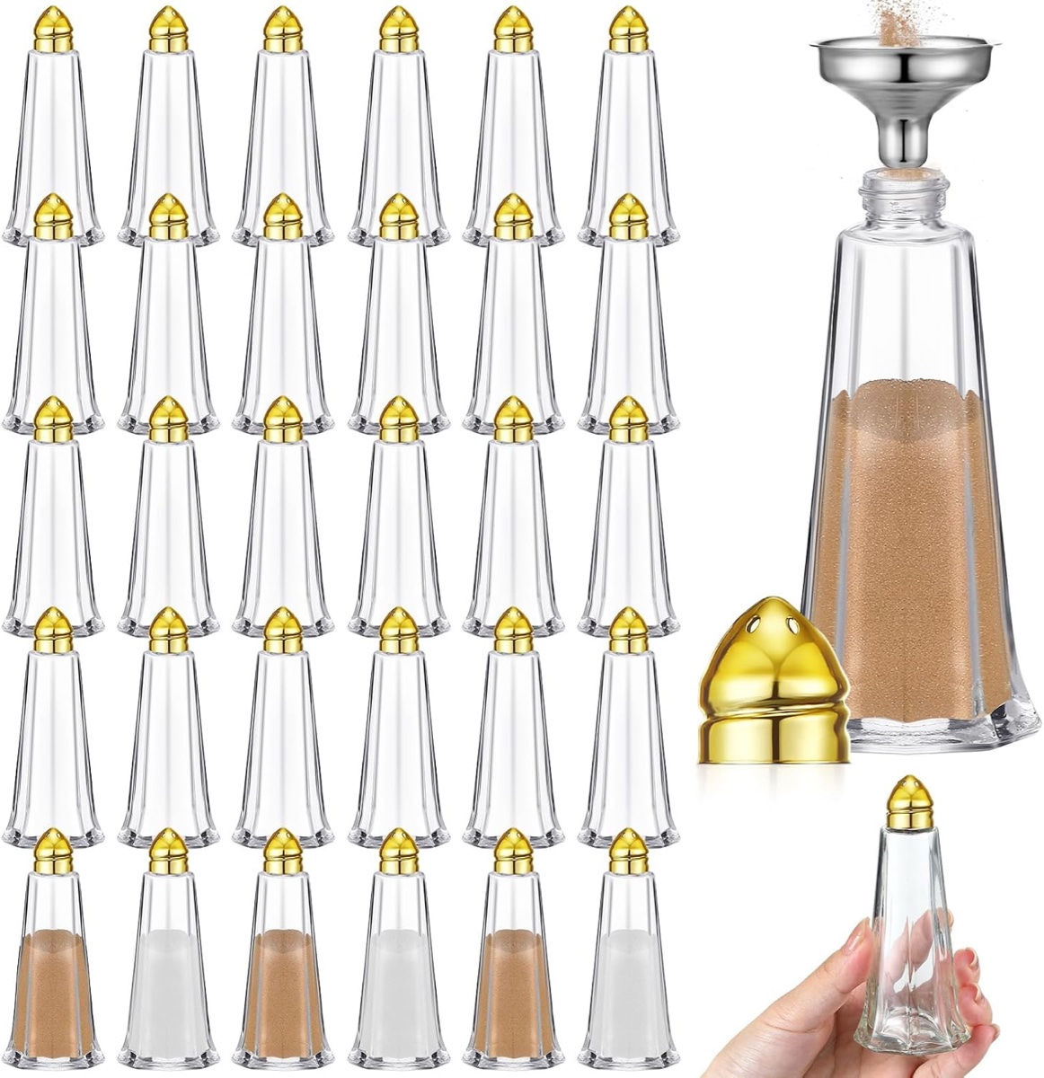 FoldTic 30 Piece Tower Salt and Pepper Shaker Set with 2 Stainless Steel Funnels