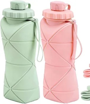 Collapsible Silicone Water Bottle 600ml Pink